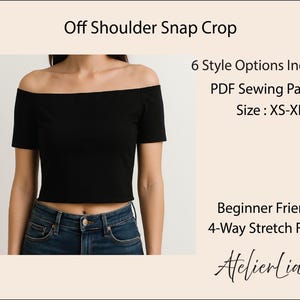 Schulterfreies Crop Top Schnittmuster , 6-in-1 (PDF-Muster)