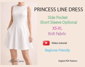 Cartamodello per mini abito Princess Line - Modello aderente e svasato in maglia (cartamodello PDF)