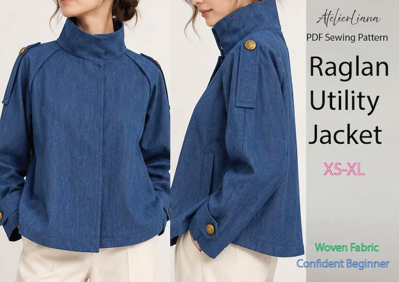 Projector Jacket Pattern High Neck Raglan Utility Jacket PDF Sewing Pattern | XS-XL | A4 Letter ...