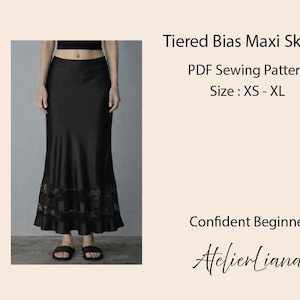 Tiered Bias Maxi Skirt, Draped Satin Slip (PDF Pattern)