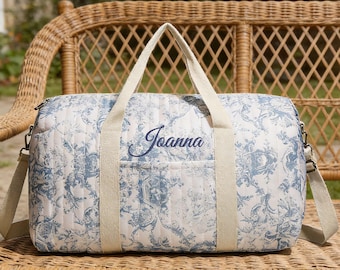 Reisetasche mit Blumenmuster, gestickter Name, Weekender mit Monogramm, gesteppte Reisetasche, Handgepäck, Reisetasche für Mädchen 26010801