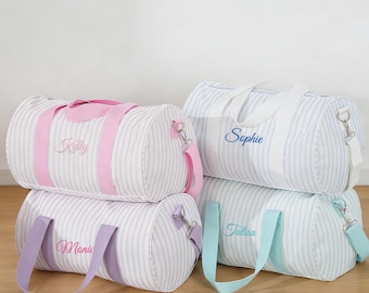 Embroidered Duffle Bag, Custom Name Overnight Bag, Weekend Travel Bags, Personalized Barrel Bag, Adjustable Strap 26030502