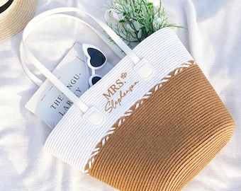 Bolso de playa de paja con bloques de color personalizado, regalo de verano, bolso de playa para despedida de soltera, bolso de piscina para viaje de chicas, bolso de playa personalizado LM1605