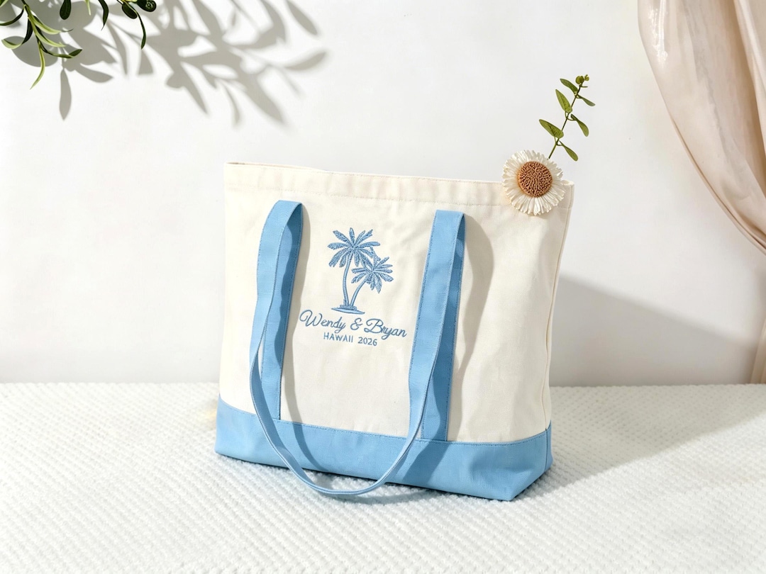 Personal Blue Basic Bag Example Custom Light Blue Tote Bag, Personalized Beach Bag, Embroidered Bags ...