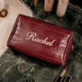 Personalized Faux Leather Makeup Bag, Custom Name Cosmetic Bag, Embroidered Toiletry Pouch, Travel Gift for Her, Bridesmaid Gift FF08