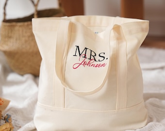 Mrs Tote Bag, Bridesmaid Bag, Canvas Tote Bag, Personalized Beach Bag, Embroidered Bags, Bride to be Gift, Bachelorette Party Gift 25072701