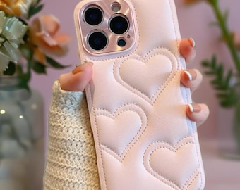 Puffy Heart Pattern Leather Phone Case for iPhone | Soft, Stylish and Protective Cover