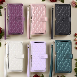 Padded Leather iPhone Wallet Phone Case with Zipper | Card Holder & Wrist Strap