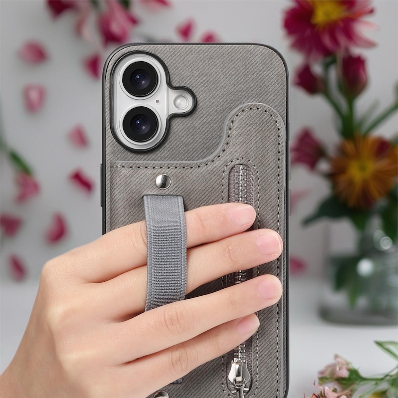 Multi Pocket Leather iPhone Case with Zipper | Card Holder Phone Cover with Button Closure image 14