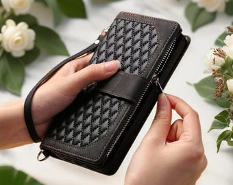 Quilted Leather Flip Wallet Case for iPhone | Zipper Pocket, Card Holder & Full-Body Protective Cover