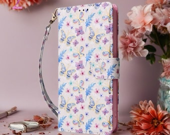 Flower Pattern Leather Flip Wallet Case for iPhone | Card Holder & Protective Phone Cover