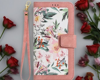 Tropical Tone Leather iPhone Wallet Case | Flip Cover with Card Slots & Wrist Strap