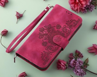 Floral Embossed Leather Flip Wallet Case for iPhone | Card Holder & Full Body Protective Cover