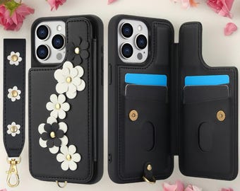 Elegant Floral Wallet iPhone Case | Leather Flip Phone Cover with Card Storage