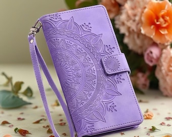 Lotus Mandala Bloom Leather iPhone Wallet Case | Minimal Design with Secure Card Storage