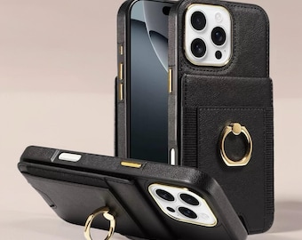 Celeste Ring Grip iPhone Case with Card Holder | Shockproof Back Cover & Stand