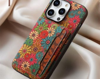 Bohemian Style Phone Case with Card Holder for iPhone Stylish, Protective & Functional