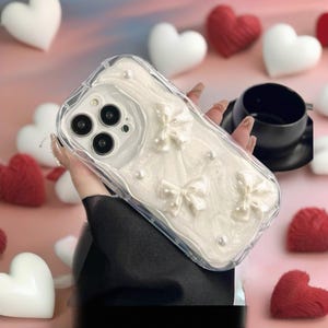 Pearls Bows Phone Case – Cute Protective iPhone 16 15 14 Plus 14 Pro 14 13 Pro Max 13 12 11 Pro Max 13 12 11 Mini, Gift For Her