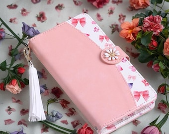 Bloom Leather iPhone Wallet Case | Minimal Floral Art with Card Holder & Flip Phone Case