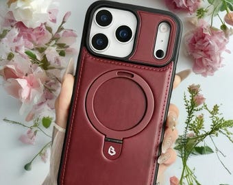 Leather MagSafe iPhone Case with Stand | Magnetic Ring Holder & Full Protection