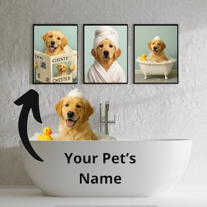 Personalized Cartoon Pet, Custom Pet Portraits, Funny Pet Portrait, Bath Dog Wall Art, Pet Gift, Wall Art for Pet Lovers, Digital Downloads