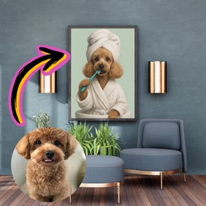 Personalized Cartoon Pet, Custom Pet Portraits, Funny Pet Portrait, Bath Dog Wall Art, Pet Gift, Wall Art for Pet Lovers, Digital Downloads
