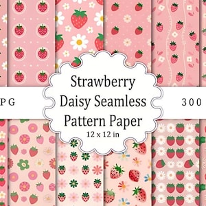 Strawberry Daisy Seamless Pattern Paper