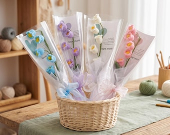 Buquê de flores de crochê, lindo presente floral para ela, decoração floral eterna para aniversário, Dia das Mães.