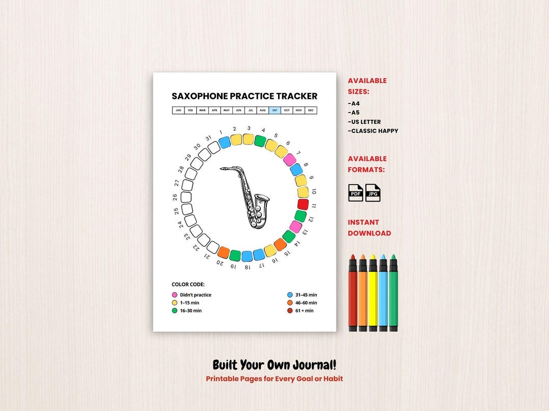 Instrument Use Tracker Board.pdf Saxophone Tracker Printable Music Practice Log, Sax Lesson Planner ...