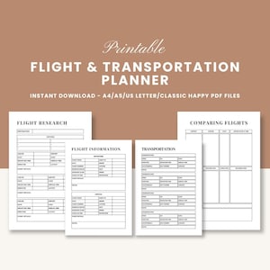 Modelo de itinerário de viagem, planilha de planejamento de viagem para impressão, planejador de voo digital, rastreador de voo, diário de bordo, avião, planejador de voo