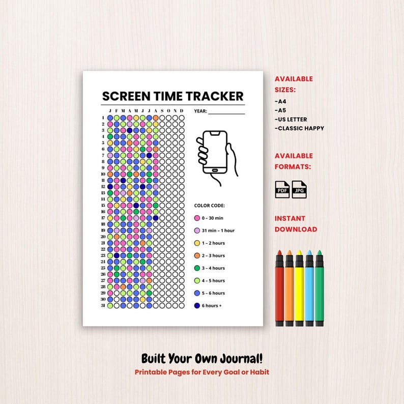 Screen Time Tracker Printable Digital Detox Journal Page Yearly Device ...