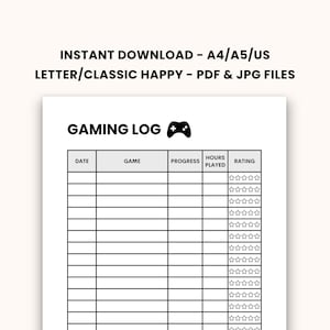 Gaming Log Printable Gaming Tracker Gaming Journal Page Video Games Chart Rpg Game Tracker Sheet Card Game Log Template Saving Board Game A4