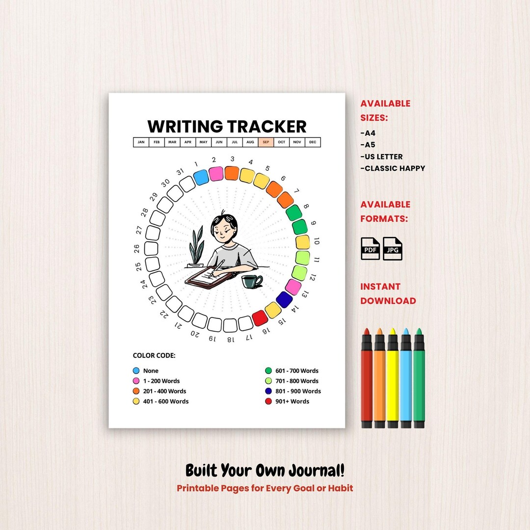 Writing Tracker Printable Word Count Log Monthly Writing Journal Page ...