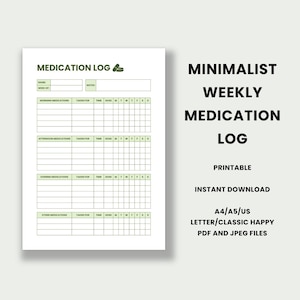 Medication Log Printable Daily Medication Tracker Template Medical Health Log Medication List Sheet Medical Record Log Digital Schedule PDF