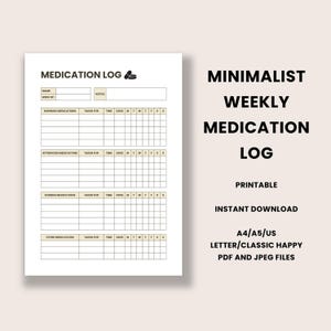 Daily Medication Tracker Printable Medication Log Weekly Medicine Schedule Nurse Medicine Log Medicine Intake Sheet Medication List Template