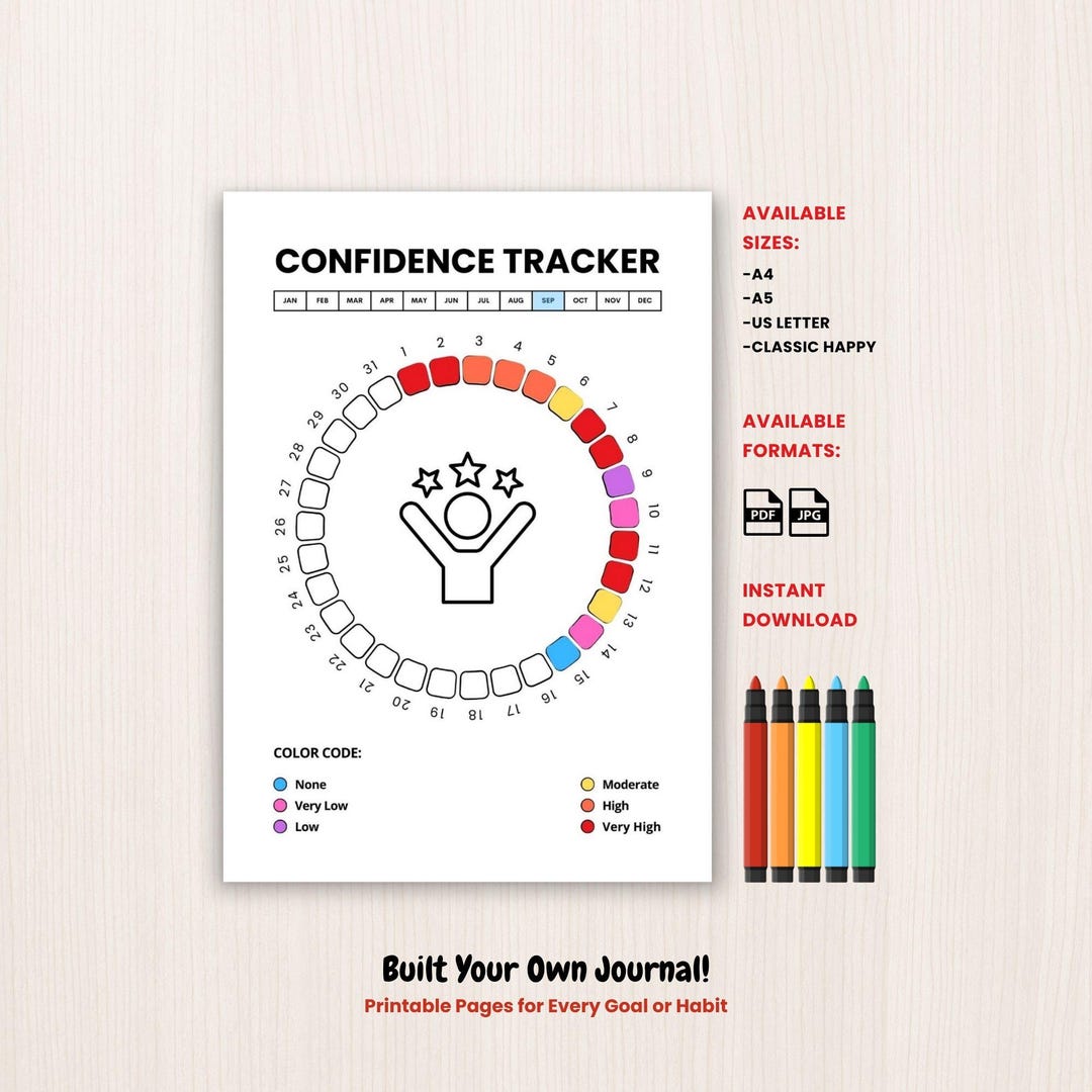 Confidence Tracker Printable Daily Motivation Journal Page Self Esteem ...