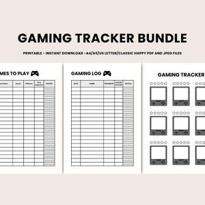Pacchetto di monitoraggio dei giochi, registro di gioco stampabile, pagina del diario di gioco, grafico dei videogiochi, foglio di monitoraggio dei giochi di ruolo, modello di gioco di carte, salvataggio del gioco