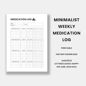 Medication Planner Printable Medical Journal Log Digital Medication Tracker Medical Log Sheet Medication List Medication Intake Reminder PDF