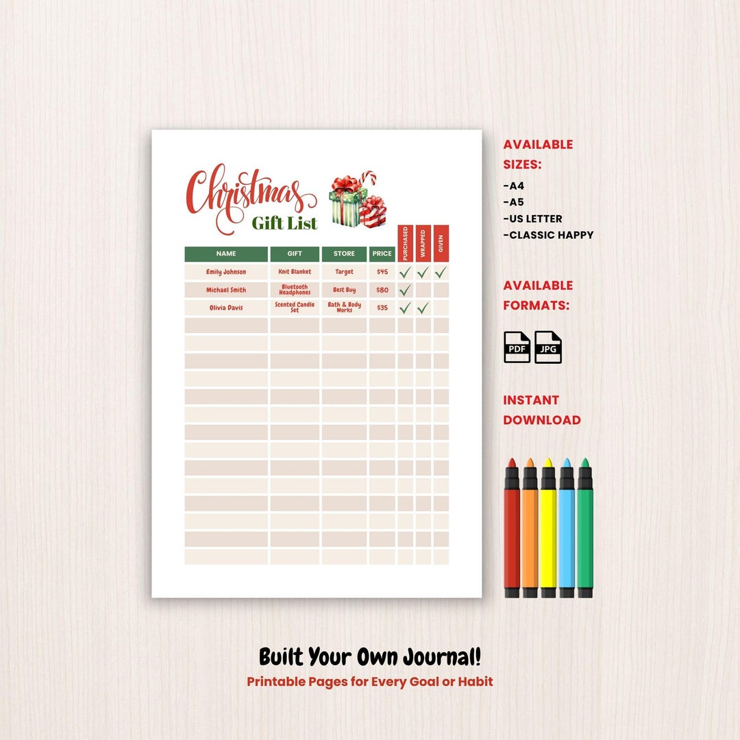 Christmas Gift Tracker Printable Christmas Shopping Planner Holiday ...