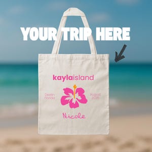 Pink Love Island Tote Bag – Custom Girls Trip Bag, Personalized Vacation Tote, Bachelorette Favor Bag, Custom Beach Bag, Island Theme Gift
