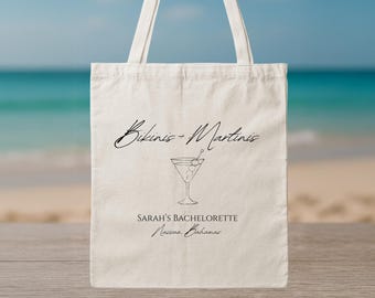 Personalized Bachelorette Party Tote Bag – Bikinis + Martinis Design