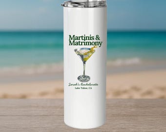Personalized Bachelorette Tumbler: Martinis & Matrimony 20oz Skinny Cup