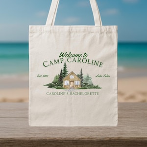 Camp Bachelorette Tote Bag - Rustic Cabin Bachelorette Party Favor - Outdoor Bridal Party Gift Bag - Camping Bach Weekend Tote