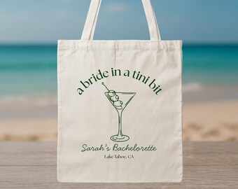 Personalized Bachelorette Tote Bag: Martini Design, Beach Party Favor
