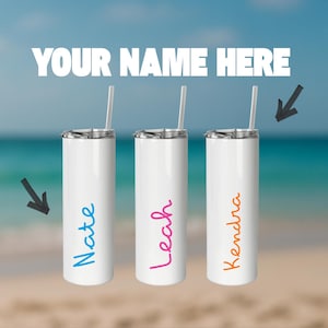 Personalized Pink Island Water Bottle – Custom Name Water Bottle, Pink Script Font, Holiday Gift, Vibes, Summer Accessory, Tumbler Straw