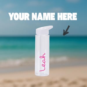 Personalized Clear Water Bottle • Custom Name Pink Vinyl • Flip Straw Lid • Love Island Inspired • BPA-Free Sports Bottle • Summer Drinkware