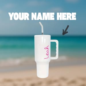 Personalized Pink Island Handle Water Bottle – Custom Name Beach Bottle, Pink Script Font, Holiday Gift, Summer Accessory, Bombshell, 40oz