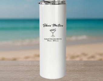 Personalized Bachelorette Party Tumbler – Bikinis & Martinis Skinny Cup