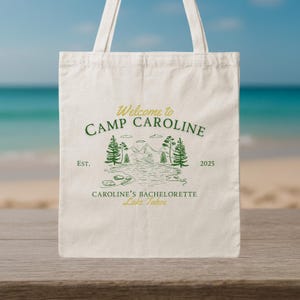 Camp Bachelorette Tote Bag - Rustic Cabin Bachelorette Party Favor - Outdoor Bridal Party Gift Bag - Camping Bach Weekend Tote
