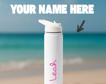 Personalized Pink Island Water Bottle: Custom Name Beach Accessory
